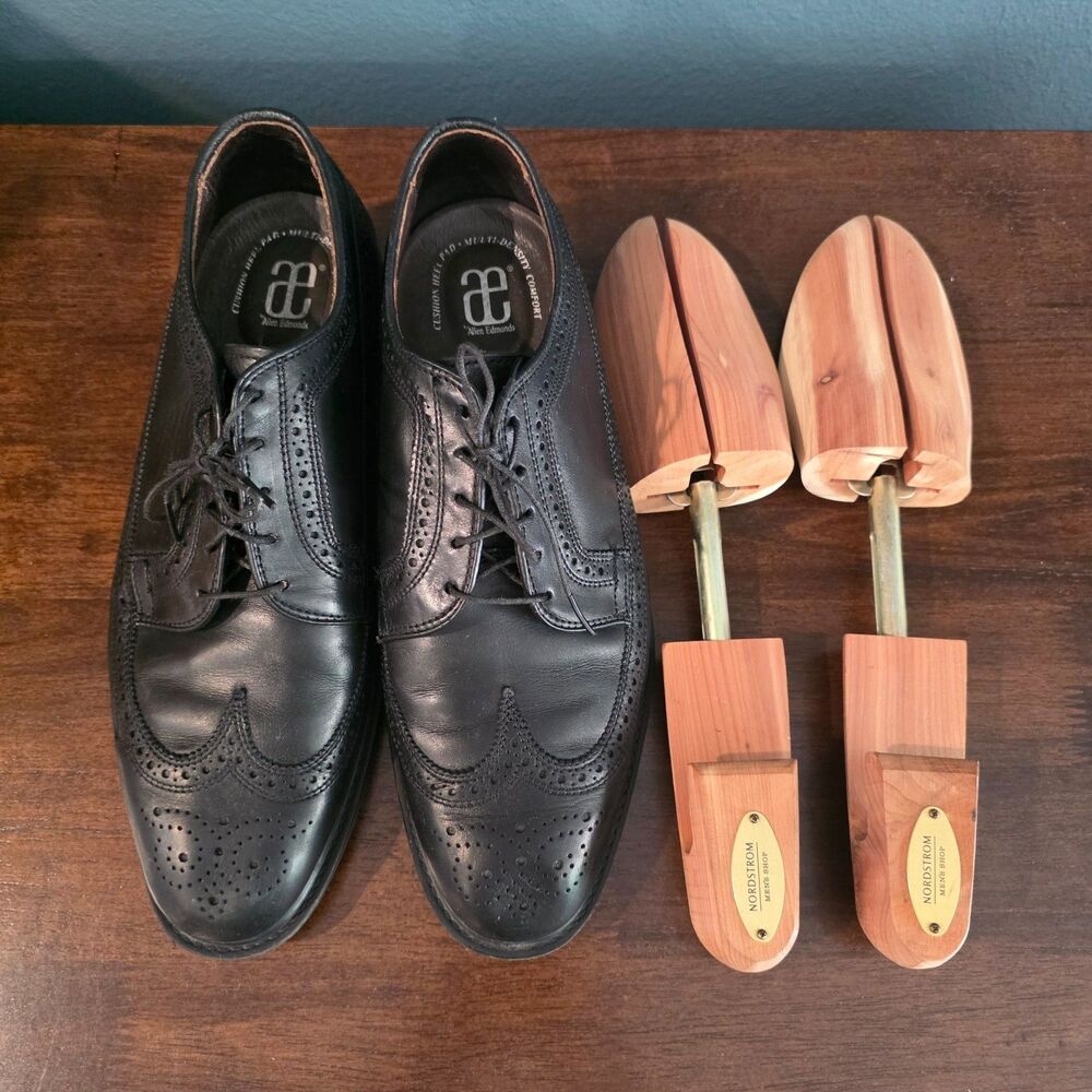 Allen Edmonds MacNeil Shoes Mens 10.5 D Black Leather Longwing Brogue Stretchers